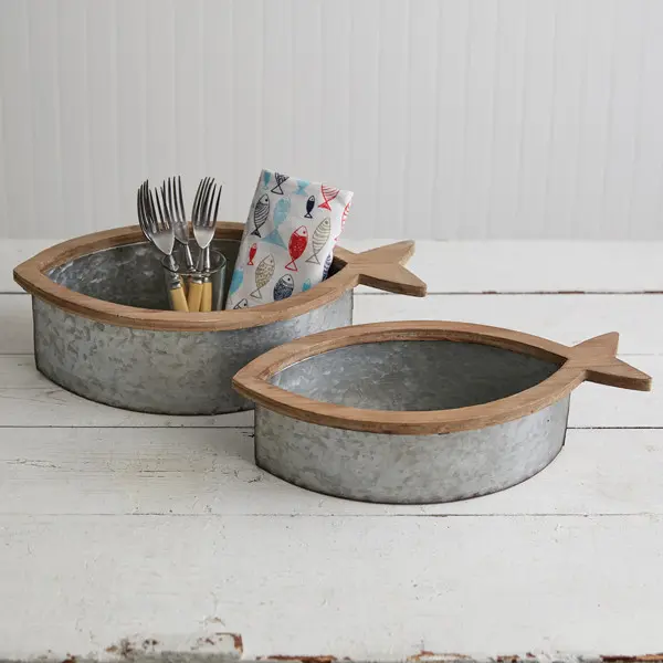 Southport Galvanized Fish Bins - Set of 2