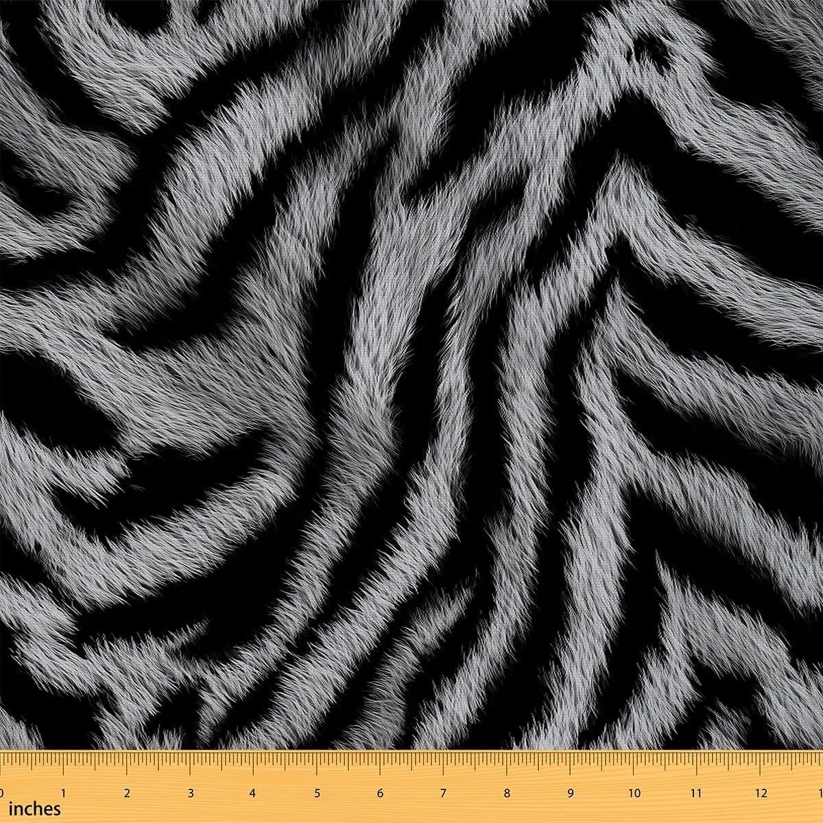 Black and White Tiger Skin Upholstery Fabric Chairs | Western DIY Fabric Craft Lovers,Big Cat Animal Hide African Safari Animals Fur Hair Print Quilting Fabric