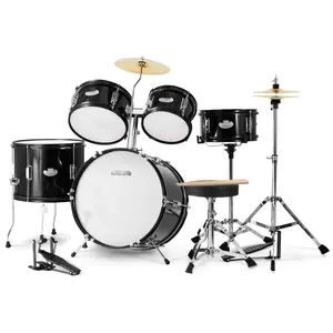 Kids Drum Set, 5-Piece, 16-Inch Beginner Starter Drum Kit For Children, Complete Full-Size Drum Set With Bass Drum, Toms, Snare, Floor Tom, Adjustable Throne, Cymbal, Hi-Hat, Pedal, And 2 Pairs Of Drumsticks, Black