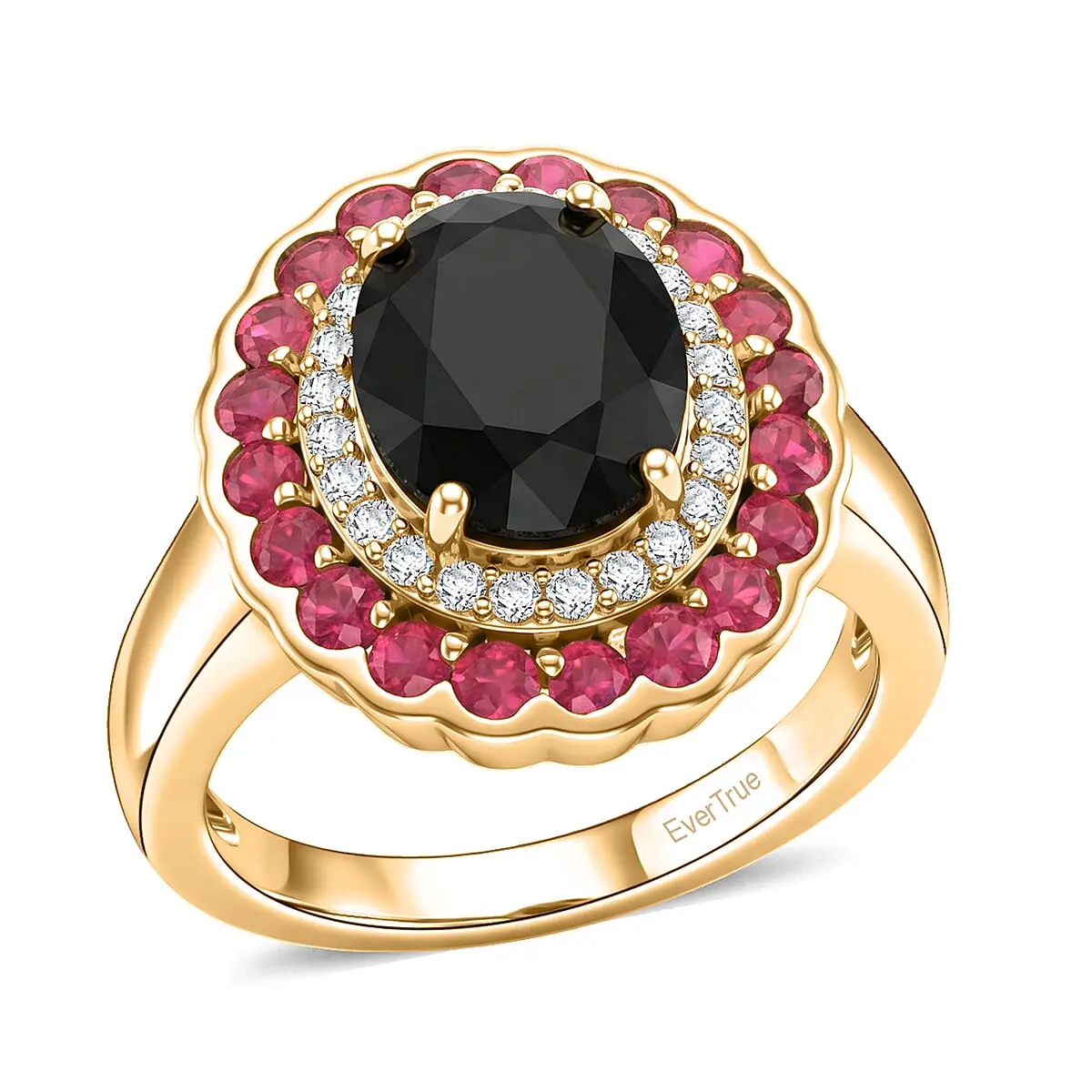 EverTrue Thai Black Spinel, Multi Gemstone Ring in 18K YG Plated (Size 5.0) 4.65 ctw