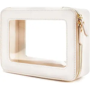 Clear Makeup Bag Organizer, Travel Toiletry Bag Cosmetic Case for Women, Portable Make Up Skincare Pouch Car Organizer Bag with Zippers for Essentials,White