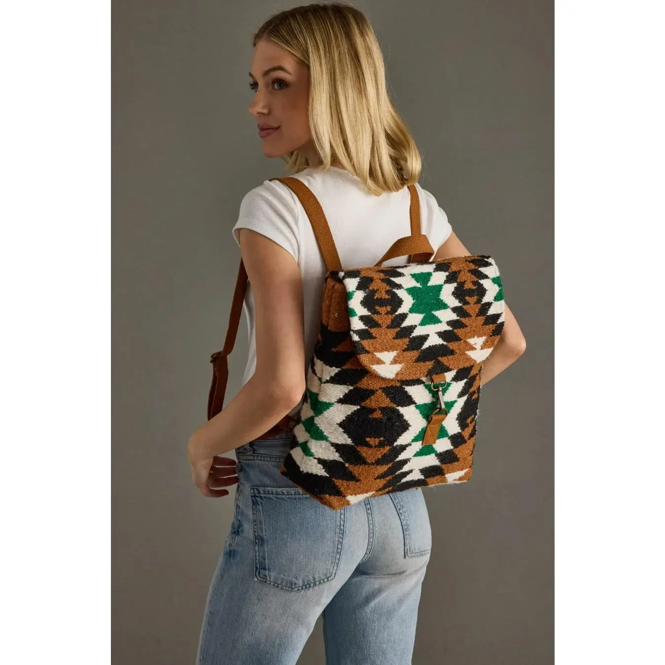 Boho Sedona Sunset Aztec Motifs Backpack - Woven Aztec Print Cotton Backpack with Adjustable Straps