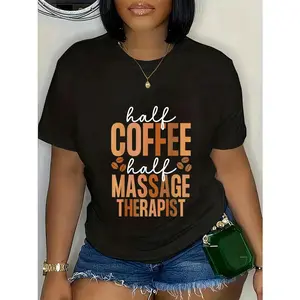 100% Cotton Massage Therapist And Coffee For Women LMT Massage Therapy T-Shirt Casual Short Sleeve Shirt Summer, Cotton, Casual, Short Sleeve, Graphic Tee, Soft, Breathable, Loose Fit, Streetwear, Daily Wear, T-Shirtt