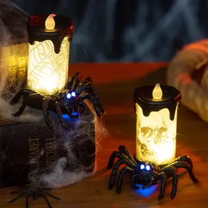 Halloween Spider Candle Holder, Skeleton Spider Design, Glowing Decorative Piece, Haunted House Home Party Bar Decoration