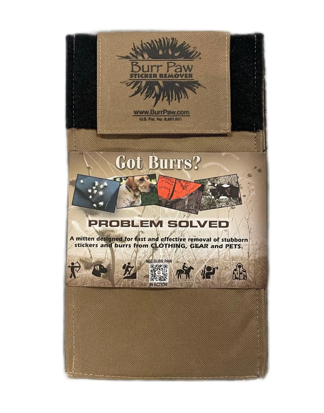 Burr Paw (Tan) - Burr Removal Mitt for Clothing, Gear, and Pets