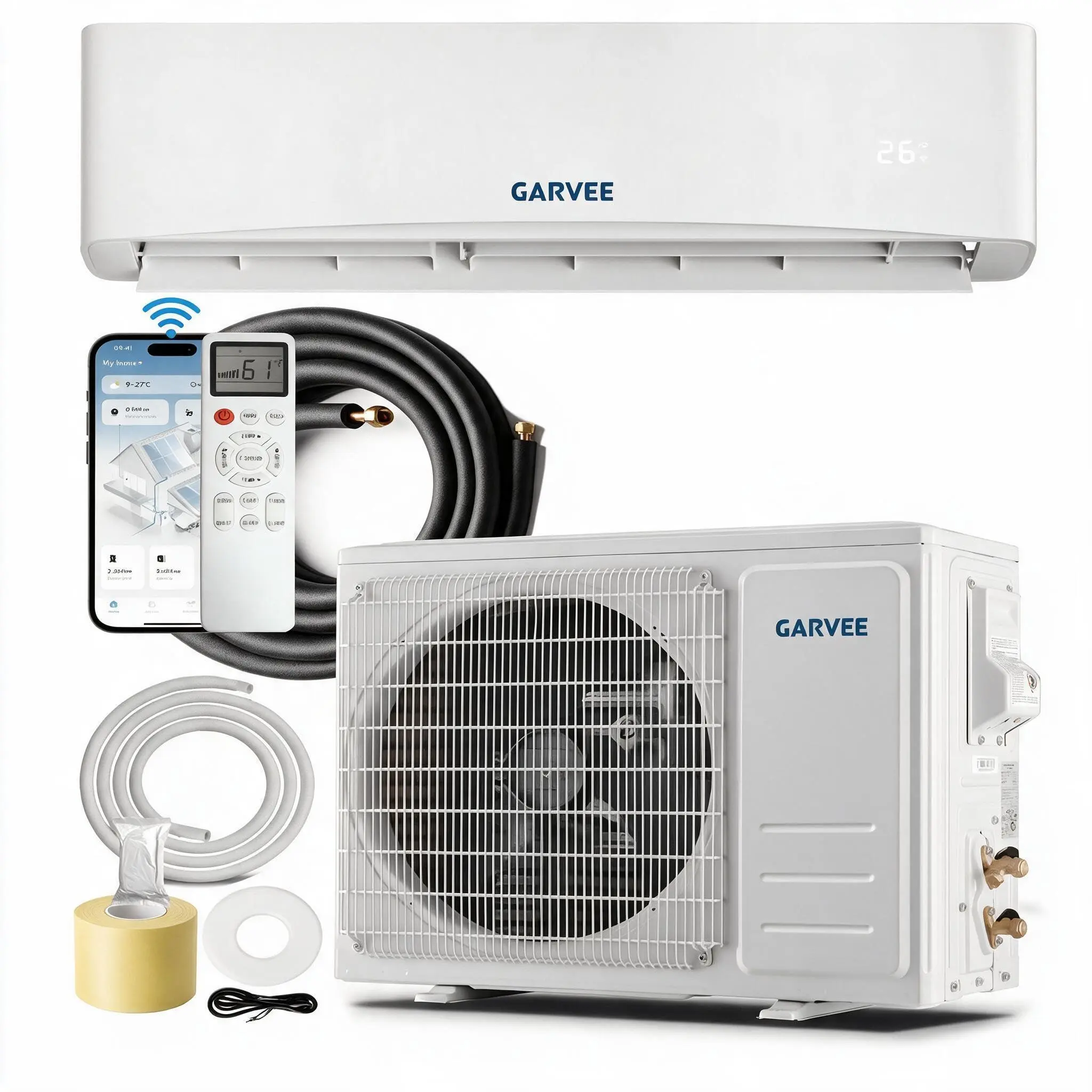 SEER 17 12000BTU 115V Mini Split Air Conditioner with WiFi Energy-Efficient Inverter AC System, Remote Control & Installation Kit for Rooms Up to 750 Sq.Ft
