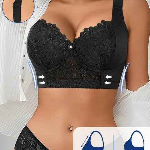 Women’s Basic Lace Fabric Underwire Push-Up Bra - Adjustable Wide Buckle Straps, Breathable Comfort, Lift Support, Anti-Sagging, Elegant Style, All-Season Everyday Underwear for Halloween, Christmas