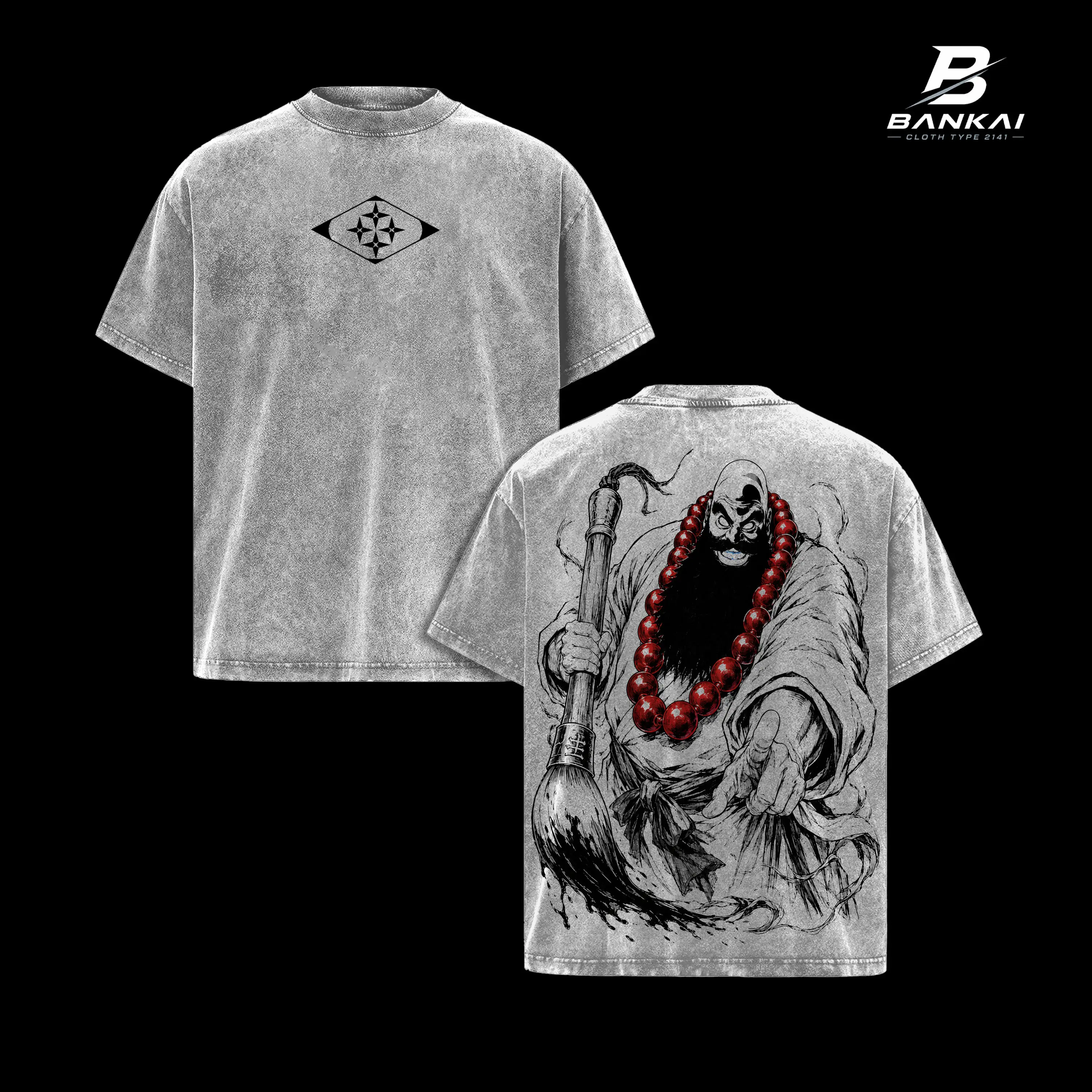 Unisex Ichibe Hyosube Bleach Graphic T-Shirt - 0 Division Royal Guard Vintage Washed Oversized Heavy Cotton Tee, Ink Brush Monk Artwork Anime Streetwear, Japanese Fashion Gift for Bleach Fans