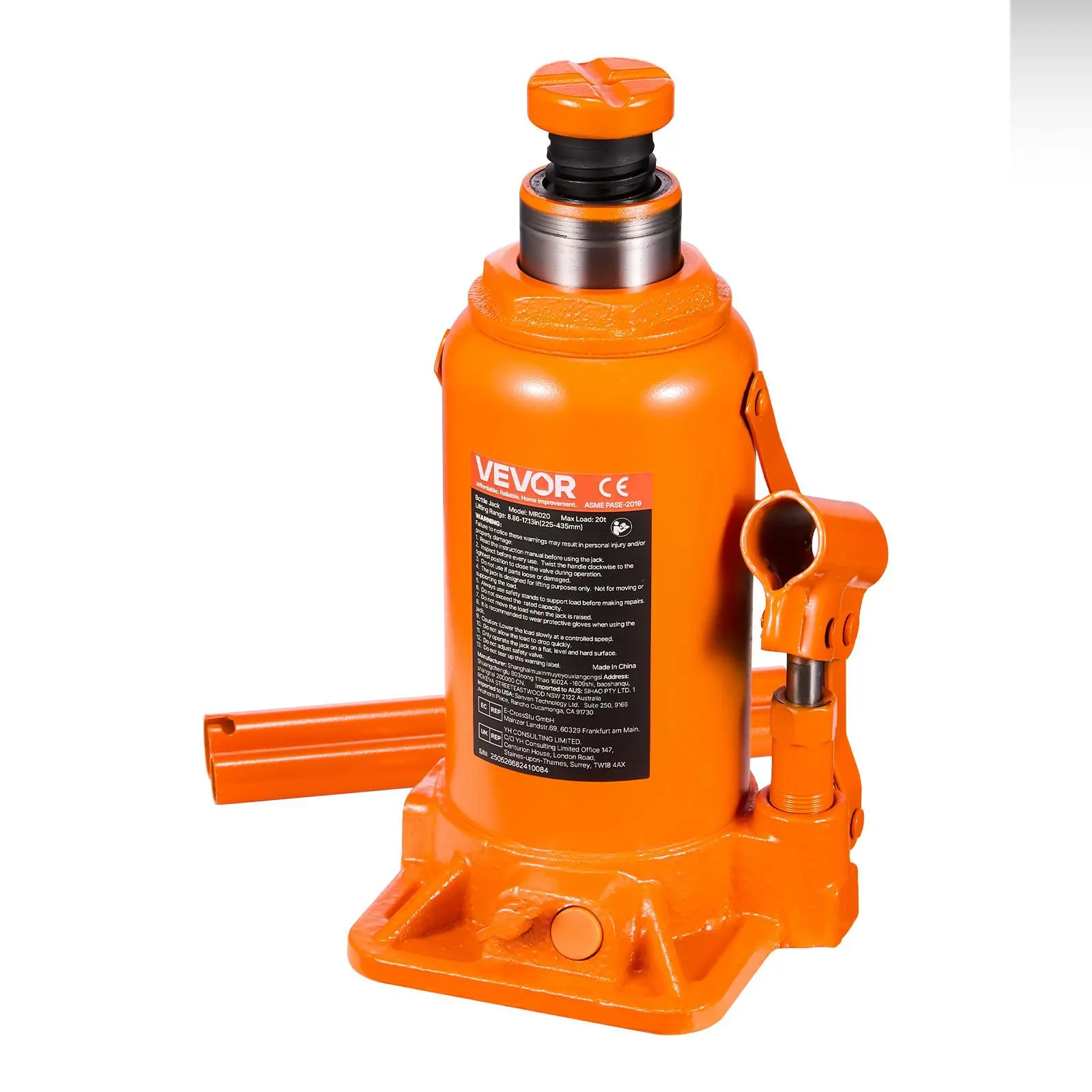 【summerfinds】VEVOR Hydraulic Bottle Jack, 20 Ton (44092 lbs) Capacity, 8.9-17.1 Inch Lifting Range, Heavy Duty Welded Bottle Jack for Car, SUV, Pickup, Auto Repair, House Lift and Agricultural Equipment, Orange