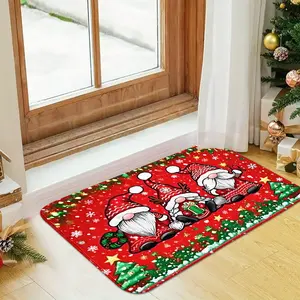 1pc Christmas Red Gnome Imitation Cashmere Rug—Christmas Tree Border & Snowflake Accents, Soft & Anti-Slip, Suitable for Multiple Scenes, Multiple Sizes Available