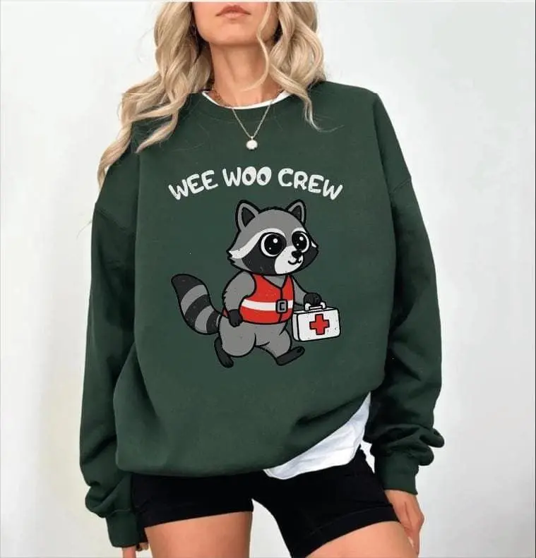 Wee Woo Crew T-Shirt & Sweatshirt, Funny Paramedic, Raccoon Ambulance Sweater