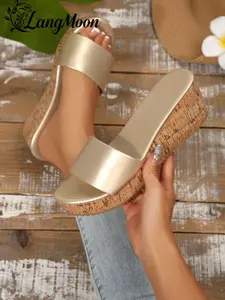 Langmoon 2026 Luxurious Soft Wood Heeled Sandals, Multi-Color Soft Surface, Single Strap Design, Thick Sole, Breathable, Casual Style