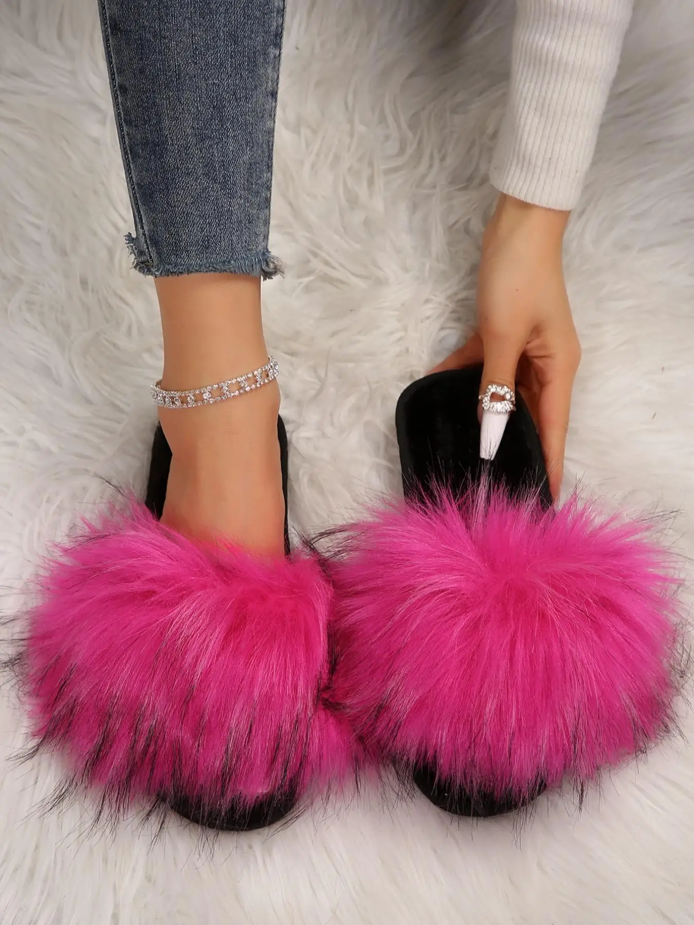 Women's Solid Color Fluffy Slippers, Casual Soft Comfortable Home Slippers, Warm Slippers for Indoor & Outdoor Use for All Seasons