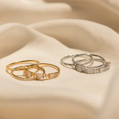 Diamond Stacking Ring Set by Caitlyn Minimalist - Set of 3: Dainty Crystal Rings in Gold & Silver - Elegant Wedding Jewelry - Christmas Stocking Stuffers - Gift for Her