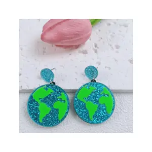 1 Pair Acrylic Bead Linked Globe-Shaped Earrings, Handmade Cute Delicate Pink Earrings, Gift Jewelry
