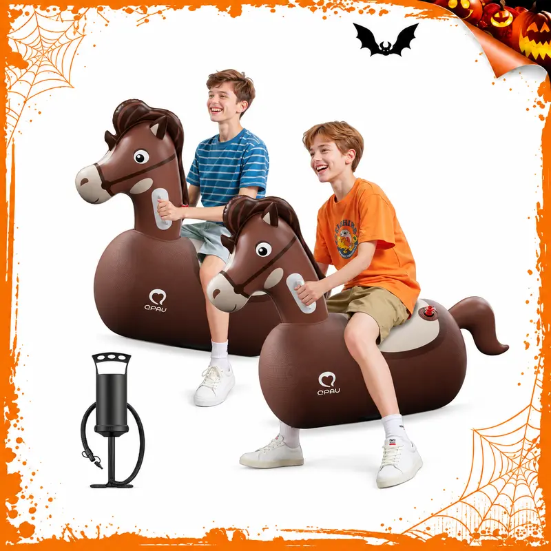 QPAU 2-Pack Large Bouncy Horse Toys for Kids Ages 5+, Inflatable Ride-On Animal Hoppers with Hand Pump, 220 lbs Capacity, Indoor & Outdoor Active Play, Halloween gifts giftideas