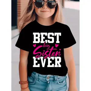 Summer Fashion Girls' Short-Sleeve T-Shirt "BEST BIG SISTER EVER" Letter Print Casual Versatile Top