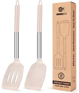 Pack of 2 Silicone Solid Turner, Non Stick Slotted Kitchen Spatulas, High Heat Resistant BPA Free Cooking Utensils, Ideal Cookware for Fish, Eggs,...