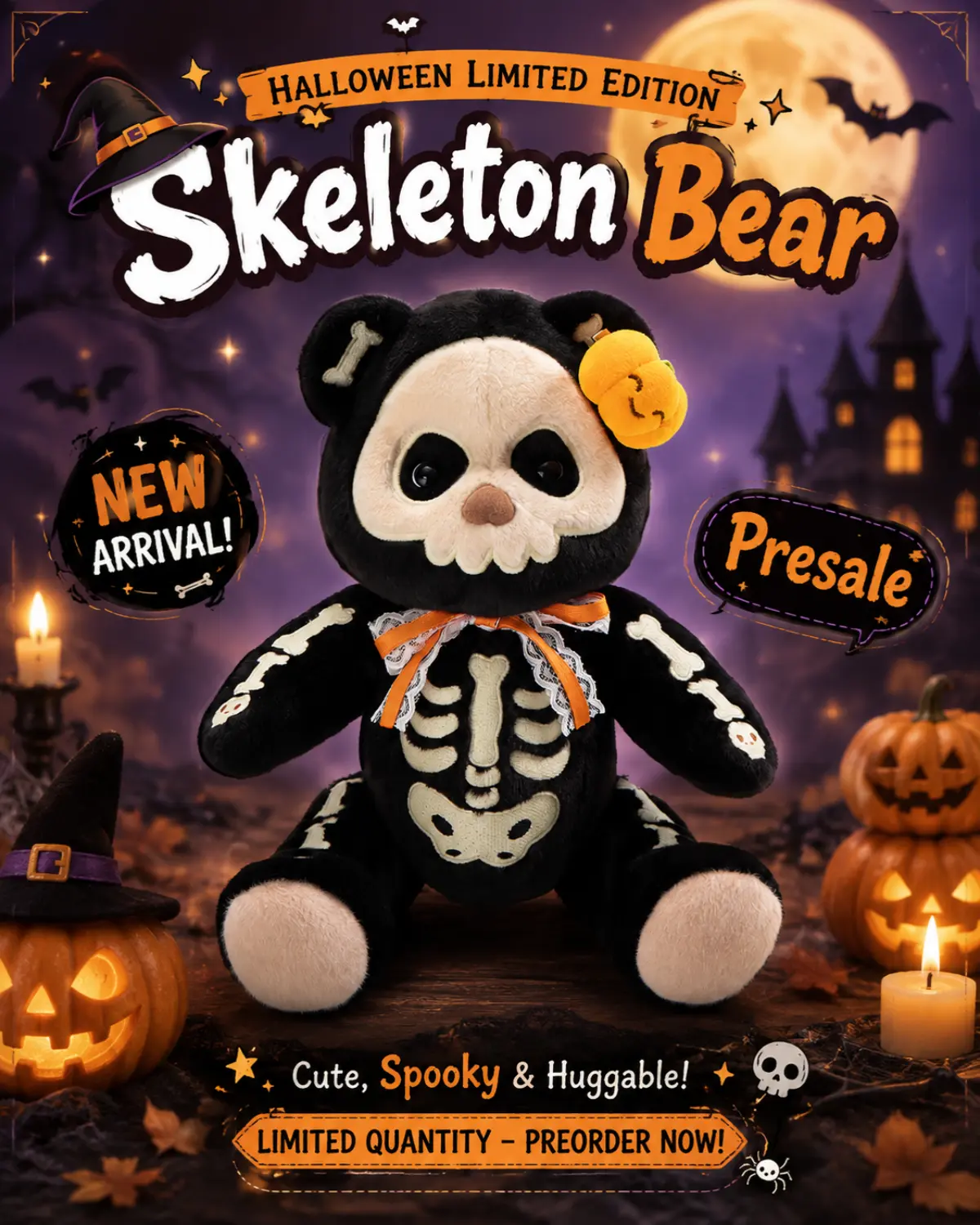 Getahug Halloween Skeleton Teddy Bear | Halloween Limited Edition Handmade Jointed Stuffed Animal Gift (Pre-sale)