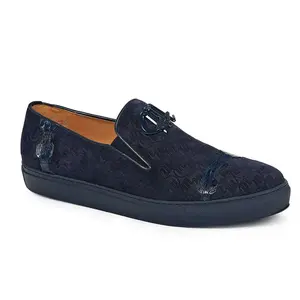 Mauri Olmo in Wonder Blue Mens Exotic Baby Croc & Embossed Suede Loafers