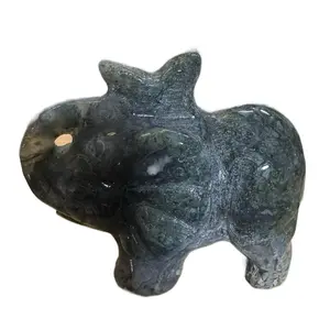 Moss Agate Drusy Elephant Home Decor Carving - Intricate Patterns & Symbol of New Beginnings Growth Emotional Healing Gemstone Statue