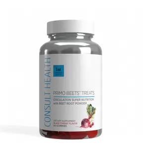 Primo Beets Treats, Beet Root Powder Gummies, Supports Circulation & Immune Function, Black Cherry Flavor, 60 Gummies