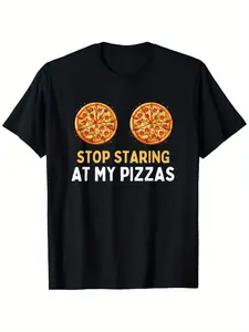 Stop Staring My Pizza Shirt Humor Pizza Lovers Gift T-Shirt, Cotton, Men's Mom and Dad, Friends, S-XXXL, Black