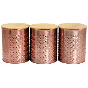 MegaChef  Golden Kitchen Canister Set with Bamboo Lids in Rose Gold - 3 Piece
