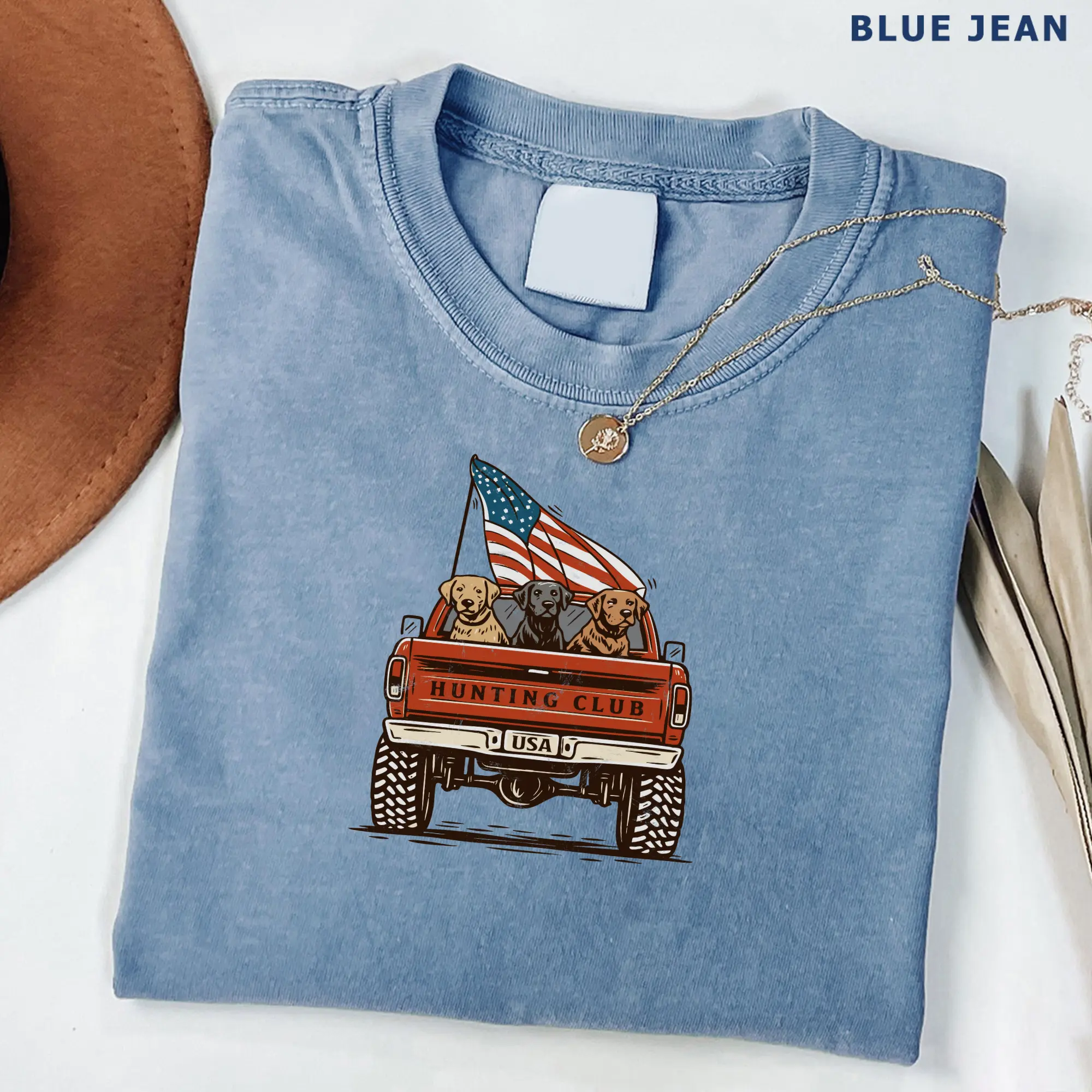 Labrador Hunting Club Tshirt, Patriotic Dog Lover Shirt, USA Flag Truck Shirt, 4th of July Tee for Dog Owner, Dog Mom Gifts