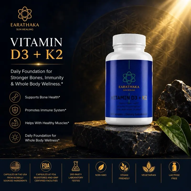 Vitamin D3 + K2 | Premium Bone, Heart & Immune Support Formula | Calcium & BioPerine | 60 Capsules