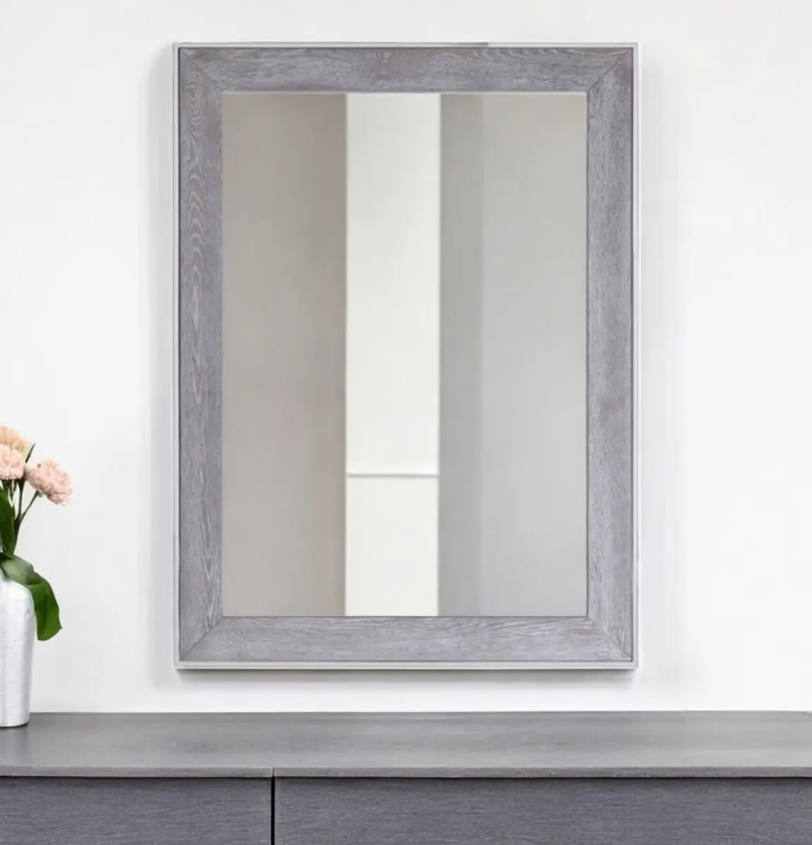 212 MAIN 40 in. Modern Rectangle Glass Home Decor Mirror - Gray & Silver Durable Wooden-Metal Frame, Paint-Ready Accent Design, Easy-Installation for Bedroom, 28 in. Complement Option, Home Decorative Mirror