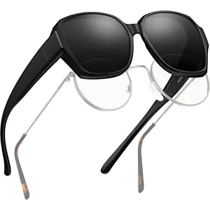 Sunglasses Over Glasses Women Men, Fit Over Prescription Eyeglasses Sun Glasses, Shades for Cover Optical Glasses Polarized UV Protection Lens Matte Black Frame