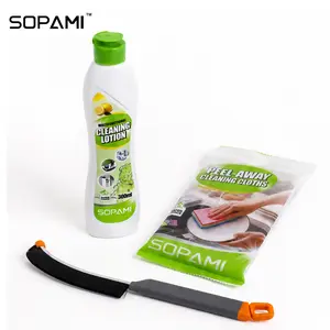 SOPAMI 300ml Gentle Stain Remover Cleaning Lotion, Comes with Cleaning Towel & Gap Brush, Non-Abrasive & Skin-Friendly, Streak-Free, Lemon Scented Household Cleaner for All Surfaces