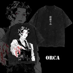 [Orca] Limited Kibutsuji Muzan - DEMON SLAYER 3.3 Kimetsu no Yaiba Retro Vintage Washed Tee Vintage Graphic 90s, Unisex Oversize Anime Manga Acid Washed Lightweight Cotton T-Shirt, Hoodies & Sweater Wash Gift For Anime Fan, Anime Lover