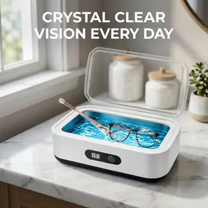 Ru Ultrasonic Cleaner Machine 304 Stainless Steel Tank Sonic Cleaning Device for Eyeglasses Rings Watch Bands Dentures Retainers Coins Makeup Tools and Small Metal Parts Home and Travel Use