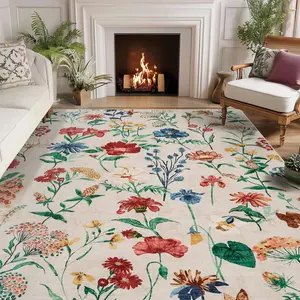 Garvee 8x10 Area Rug for Living Room, Floral Washable Rugs Low Pile, Soft Non Slip Vintage Carpet for Bedroom, Kitchen, Dining Room, Office, Beige