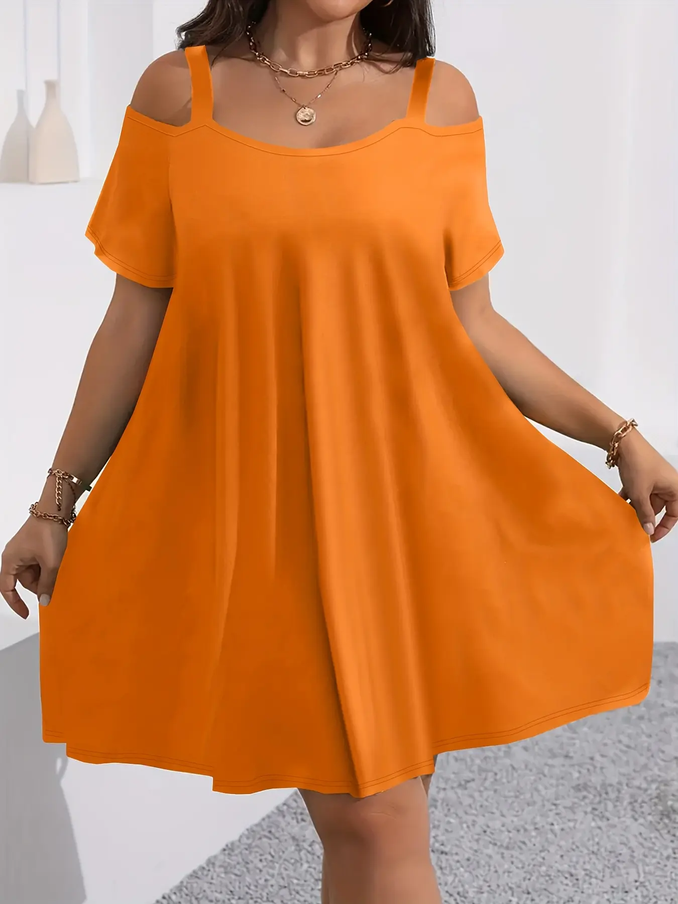 Plus Size Women's Round Neck Short Sleeve Shoulder Cut Out Fitted Casual  Midi Dress, Comfortable Fabric, Perfect for Bridesmaids, Vacation, Travel,  Womenswear - TikTok Shop