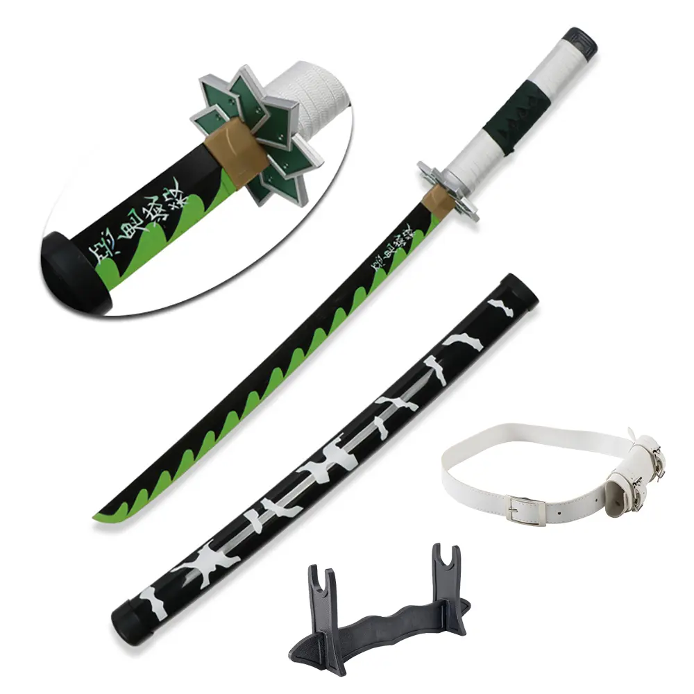 ELERVINO Unisex 31-in Plastic Demon Slayer Shinazugawa Sanemi Cosplay Sword (1x31in) with White Belt, Holder Stand Display, Wood Decoration - Fantasy Swords for Halloween Anime Role-Playing Props, Birthdays Gifts Collectibles