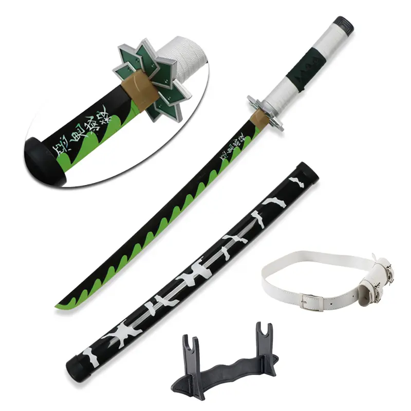 ELERVINO 31 inches Bamboo Wooden Demon Slayer Cosplay Sword Shinazugawa Sanemi Swords with White Belt & Holder Stand Display for Halloween Anime Role Playing Props Cosplay Collection Decoration Christmas Gift Birthday Decoration