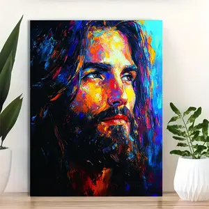 1pc 12x16 Inch Framed Jesus Canvas Print - Modern Religious Wall Art with Vibrant Colors, Expressive Brushstrokes, Multi-Color Options, Inspirational Bedroom & Living Room Decor, Spiritual Home Accent |   Contemporary Artwork |   Rich Color Palette	