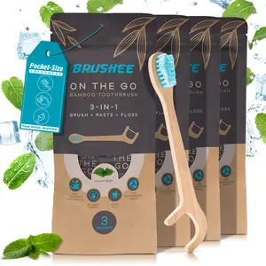 Brushee Bamboo Toothbrush On The Go Eco-Friendly 2-in-1 Functionality Vegan Cruelty-Free Fresh Mint Flavor No Fluoride No Artificial Colors