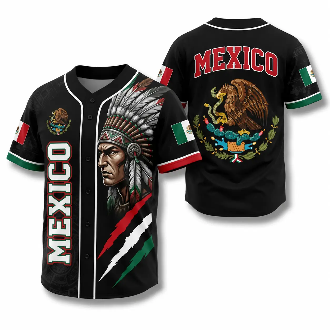 Men's Loose Fitting Mexico Beisbol Shirt, Aztec Warrior Button-Up, Vintage Pearl-Weave Streetwear Sport Top for Fans, Jersey Top, Casual Sporty Top