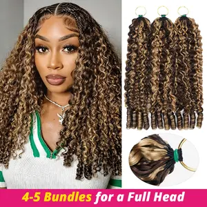 P4 27 Highlight Burmese Curly Crochet Human Hair Honey Blonde Knotless Pre-Separated Feather Human Hair Crochet Bundles Miracle Knots Boho Braids #DealsForYouDays