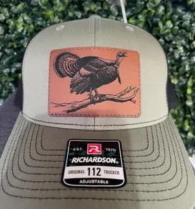 Turkey Hunter Leather Patch Hat - Custom Made Patch for Richardson 112 Baseball Cap