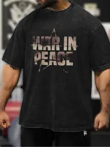 Men's War in Peace Print Short Sleeve Graphic Tee, Casual Regular Fit War in Peace Print T-shirt for Summer, Men's Top for Daily Wear, Cotton