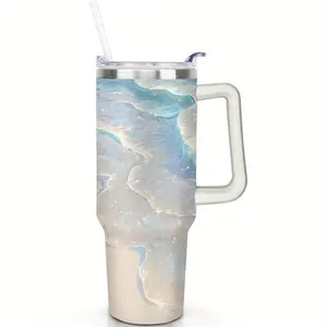 40oz Handle Summer Sea Stainless Steel Vacuum Insulated Tumbler Set Double Wall Travel Mug Coffee Cup with Metal Straws, Splash-Proof Lids Ice Drink Hot Beverages, Best for Christmas, Perfect for Thanksgiving