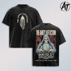 The Amity Affliction Latin America Tour 2026 Shirt – Vintage Washed Metalcore Band Graphic T Shirt, Skeleton Reaper Double Sided Print Tee, Emo Post Hardcore Streetwear Oversized Heavyweight Cotton Shirt, Alternative Music Fan Gift Men Women