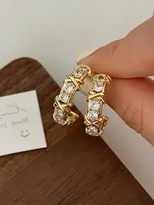 C-shaped Earrings, Dangle Earrings, Statement Earrings, Fashionable Artificial Zircon Decorated Earrings for Women, Trendy All-match & Exquisite Jewelry for Birthday Gift