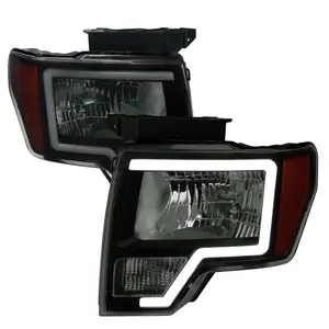 2009-2014 Ford F-150 LED Bar Factory Style Headlights with Amber Reflectors (Black Housing/Smoked Lens)