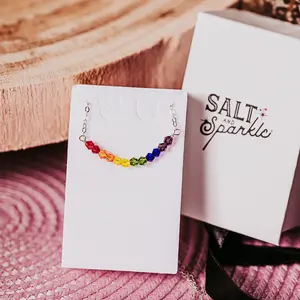 Rainbow Pride Austrian Crystal Beaded Bar Necklace